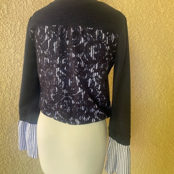 Nordstrom Signature Navy Blue Sweater With White and Blue Striped Bell Sleeve XS - Picture 8 of 12